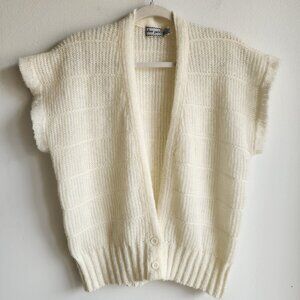 Oliver Paris Vintage Cream Open Front Knit Vest – Sz L (oversized)